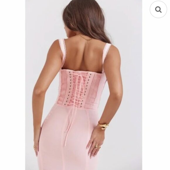 House of CB 'Syrah' Soft Peach Lace Back Mini Dress Light Pink Size XS - Picture 4 of 7